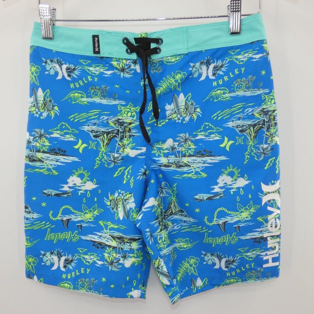 NWT Hurley Neptune Blue Tropical Board Shorts Big Kid Size 12/26